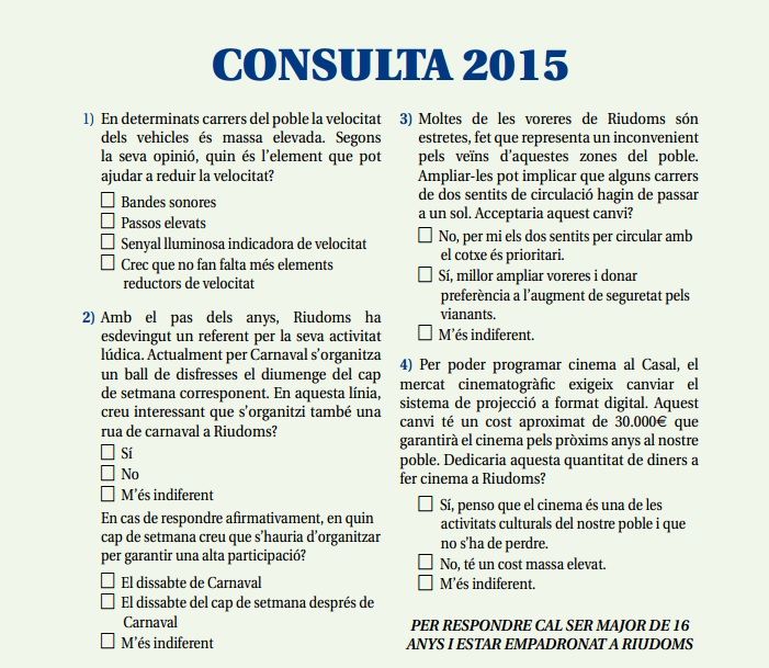 Les preguntes de la consulta 2015 Les preguntes de la consulta 2015