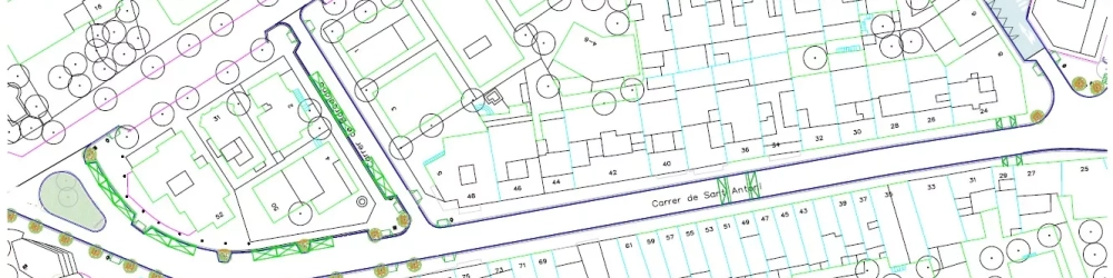 Plànol de com quedarà la zona amb els aparcaments marcats, situats principalment a la part nord del carrer i al carrer Barcelona Plànol de com quedarà la zona amb els aparcaments marcats, situats principalment a la part nord del carrer i al carrer Barcelona