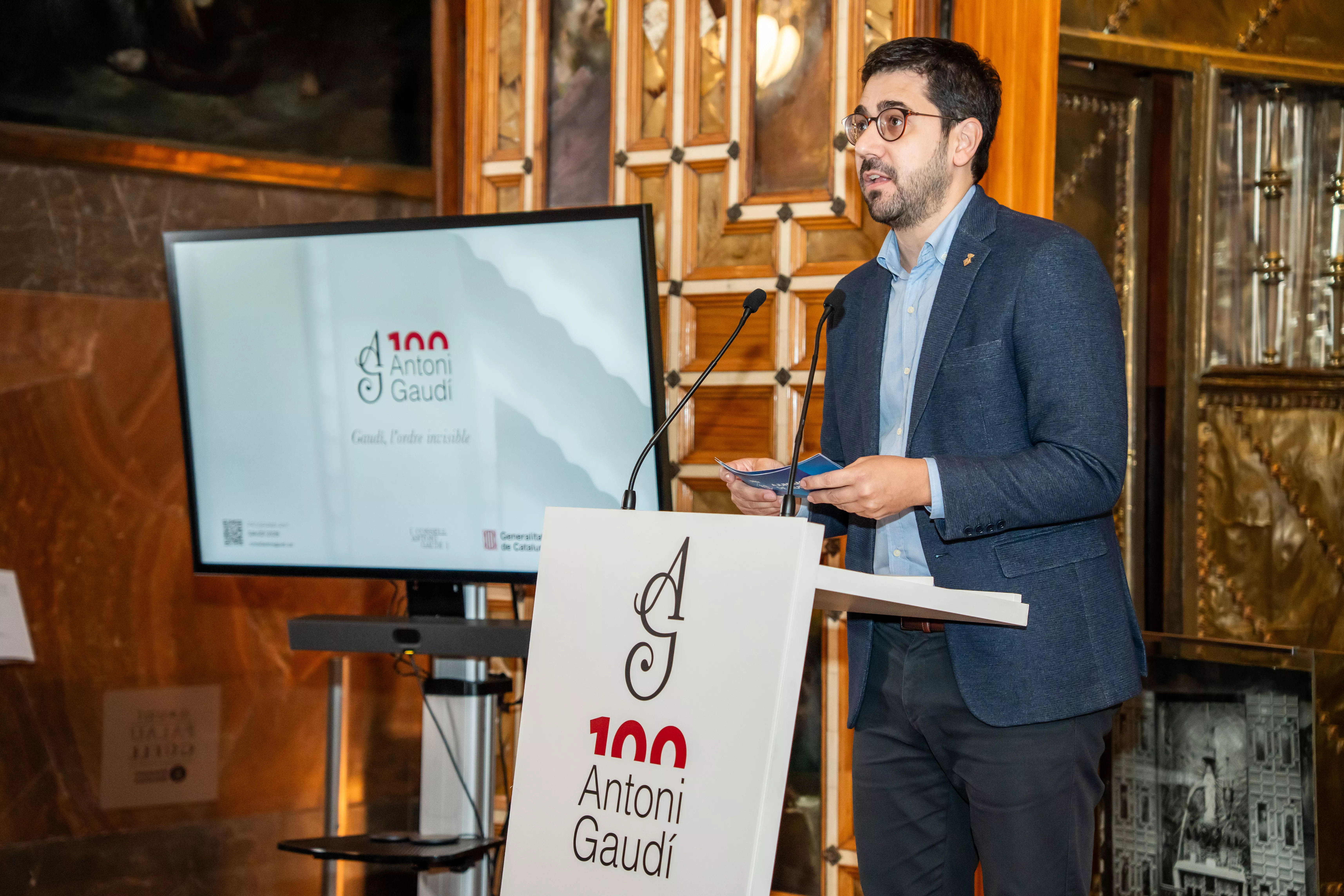 L'alcalde, Ricard Gili, intervenint a la roda de premsa de l'Any Gaudí d'aquest matí L'alcalde, Ricard Gili, intervenint a la roda de premsa de l'Any Gaudí d'aquest matí